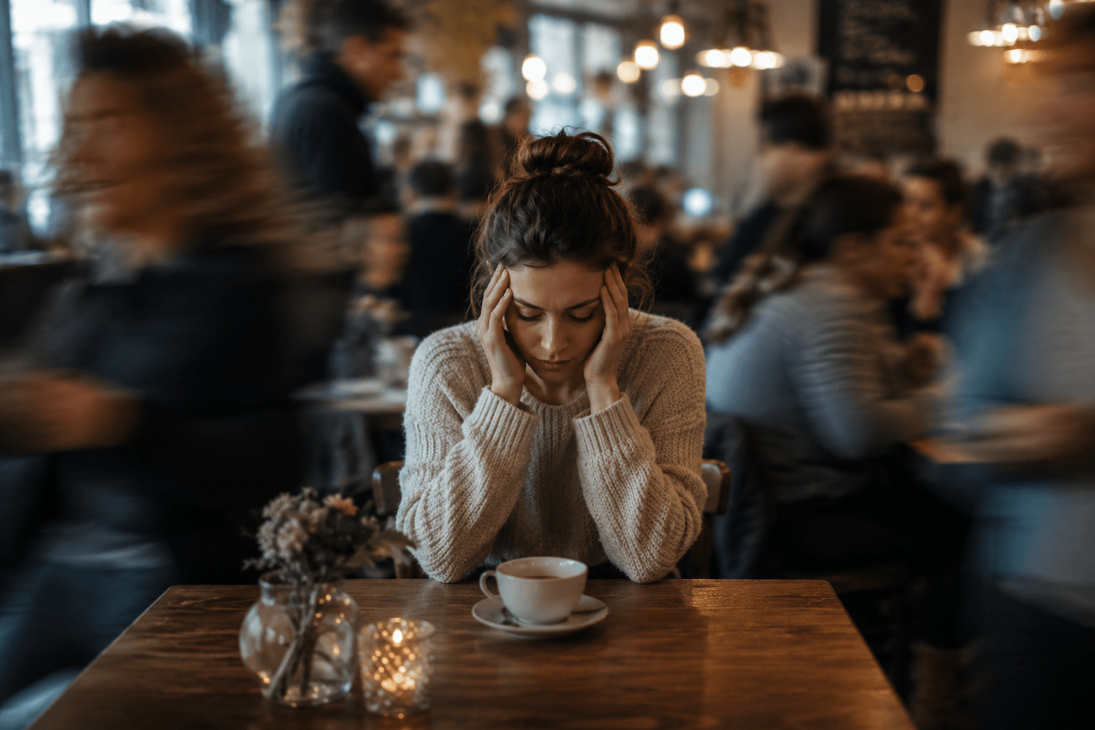 Overweldigd in een bruisend café